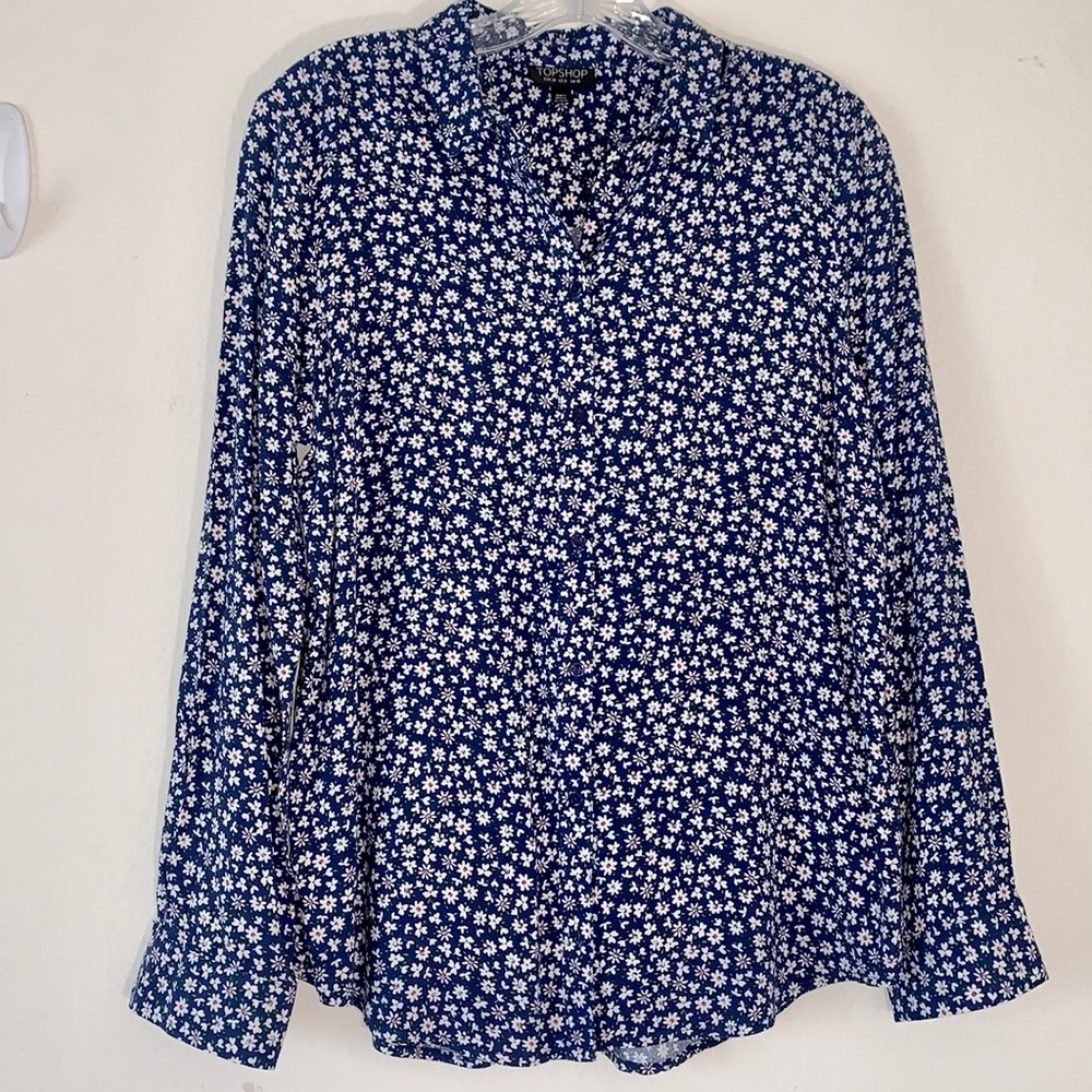 TopShop Womens Daisy Blue Button-Down Top Shirt Long sleeve PRICE FIRM Sz 6 A019
